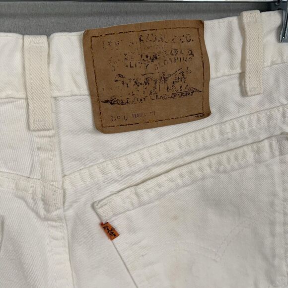 Vintage Levis Shorts Womens 9 White Denim 910 Raw Hem Orange Tab Cowgirl 90s - Picture 8 of 14